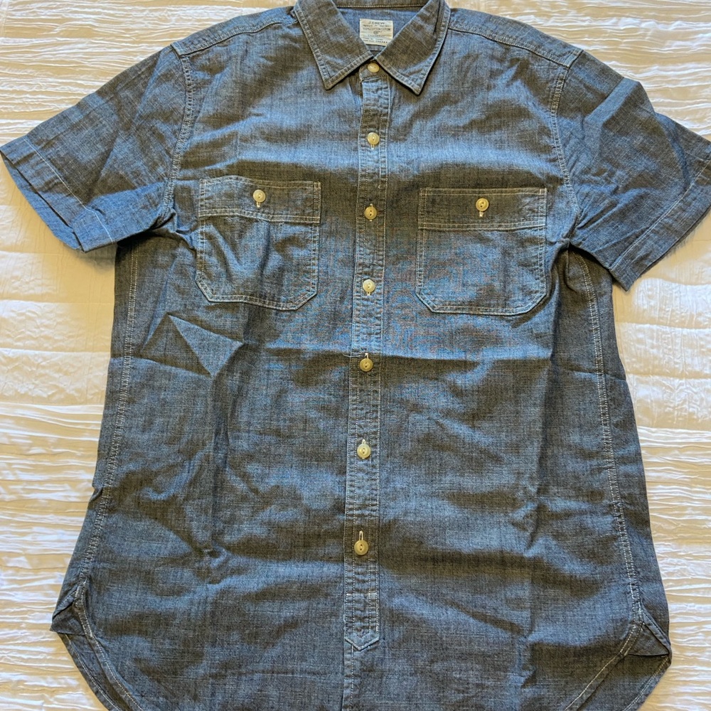 J Crew Men's Short-Sleeve Chambray Button-Up Shirt - Blue